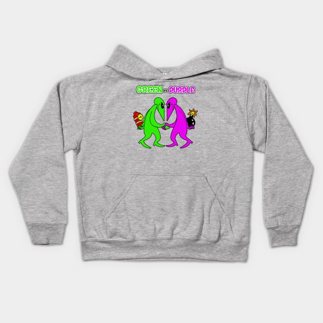 Green vs Purple Kids Hoodie by mikehalliday14